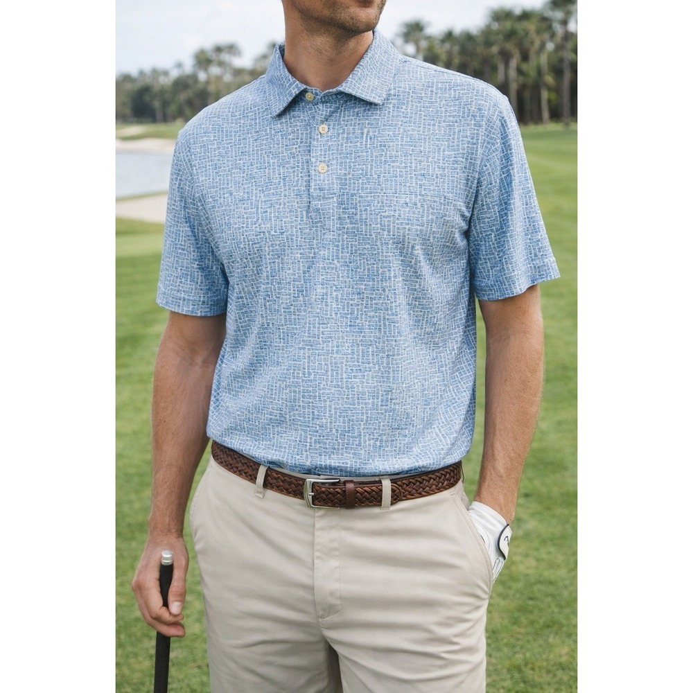 Peter Millar Seaside Polo XL Blue Tiki Resort Pima Cotton Luxury Golf Shirt - Picture 3 of 14